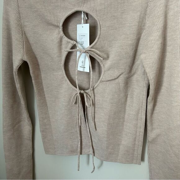 Thakoon Sweater Turtleneck Open Back Oatmeal Tan Merino Wool Casual Soft Cozy - Picture 6 of 11